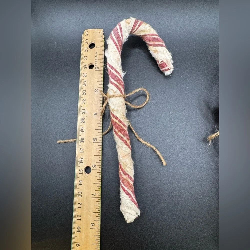 New OOAK Handmade Primitive Distressed Candy Canes with Bells Christmas Decor